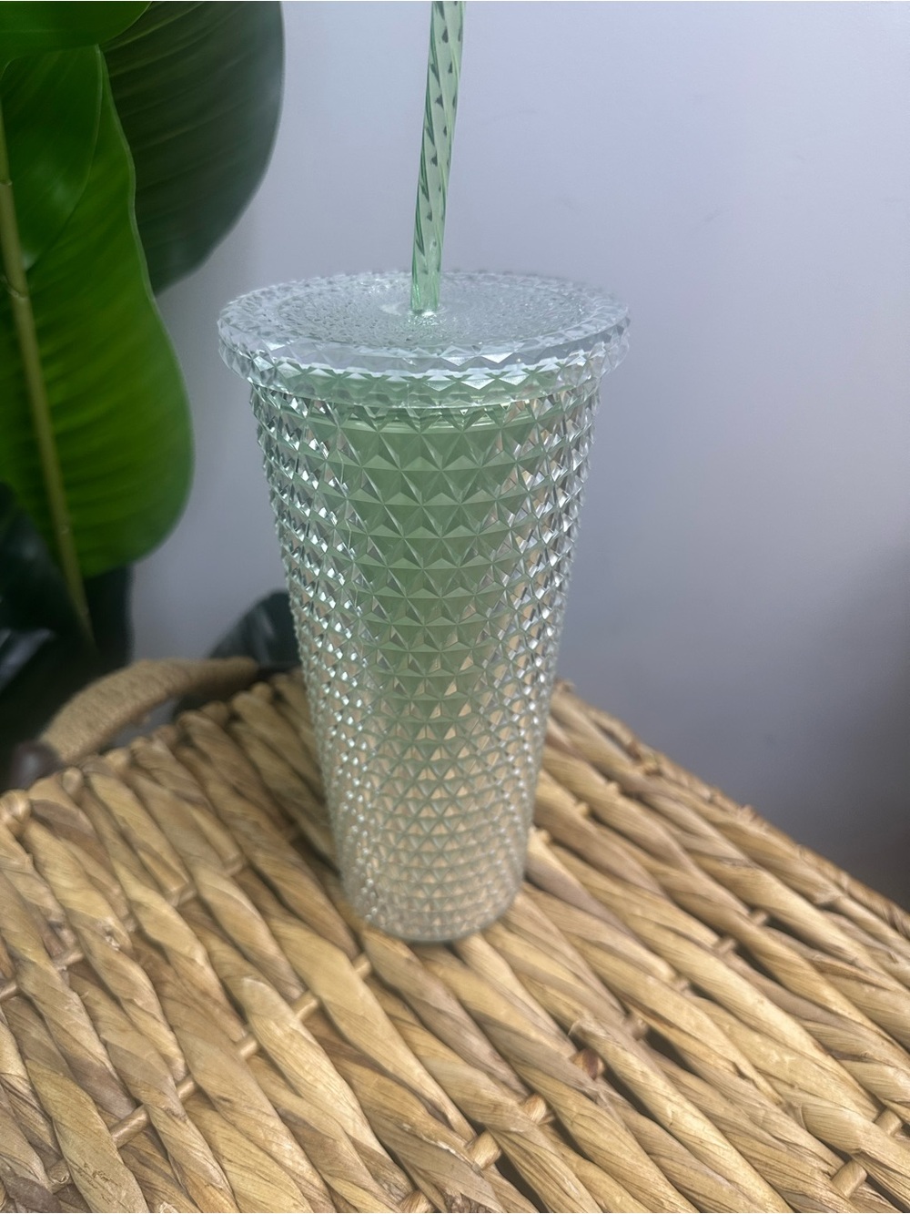 Textured Reusable Tumbler with Straw - Pale Green